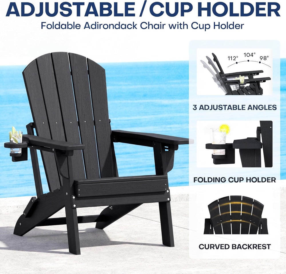 Plawdlik Folding Adirondack Chair Set of 4, Adjustable 3-Position, Black (Set...