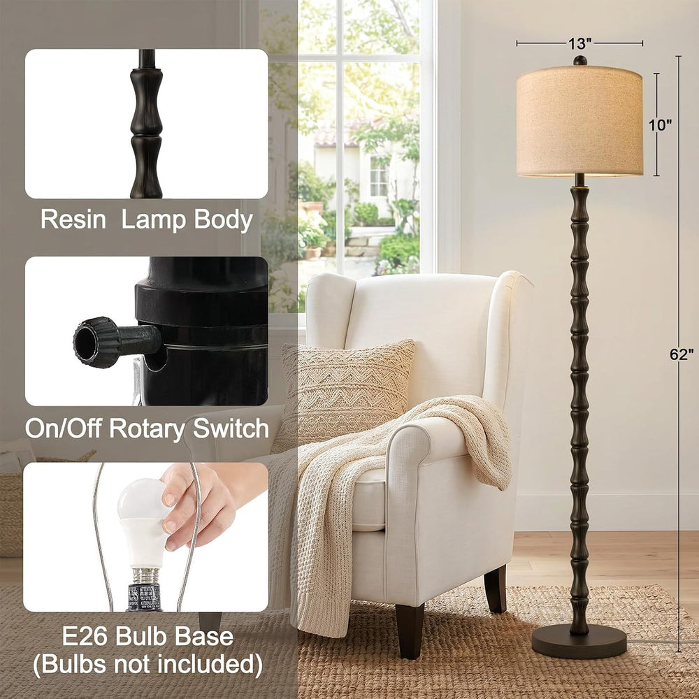 62" Farmhouse Floor Lamp for Living Room, Rustic Standing Lamp with Line...