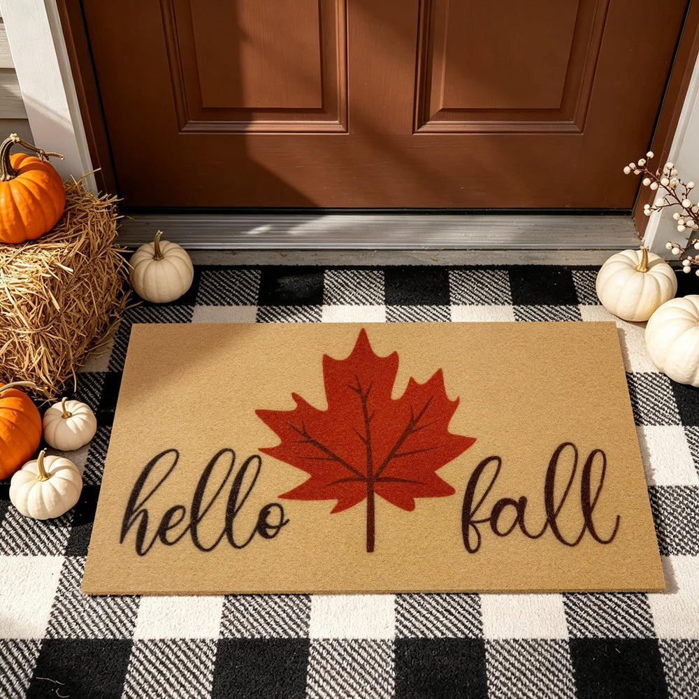 Hello Fall Door Mat, Non Slip Front Welcome Mat Outdoor Indoor 24x36