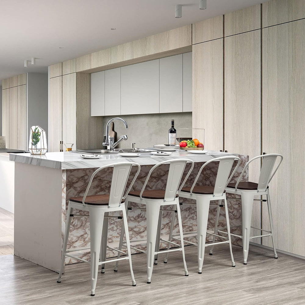 24" Swivel Bar Stools Set of 4 Metal Counter Height Chairs Off-White