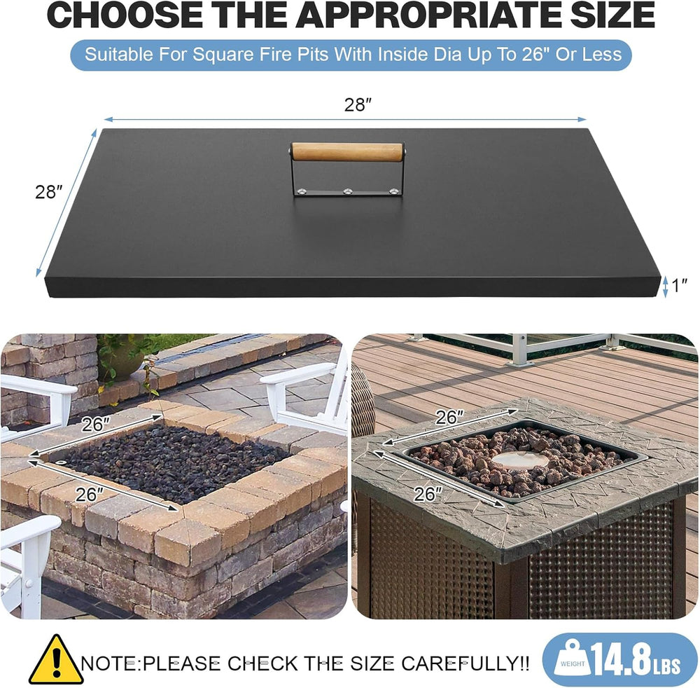 Fire Pit Lid Square 28", Heat Resistant Metal Firepit Cover