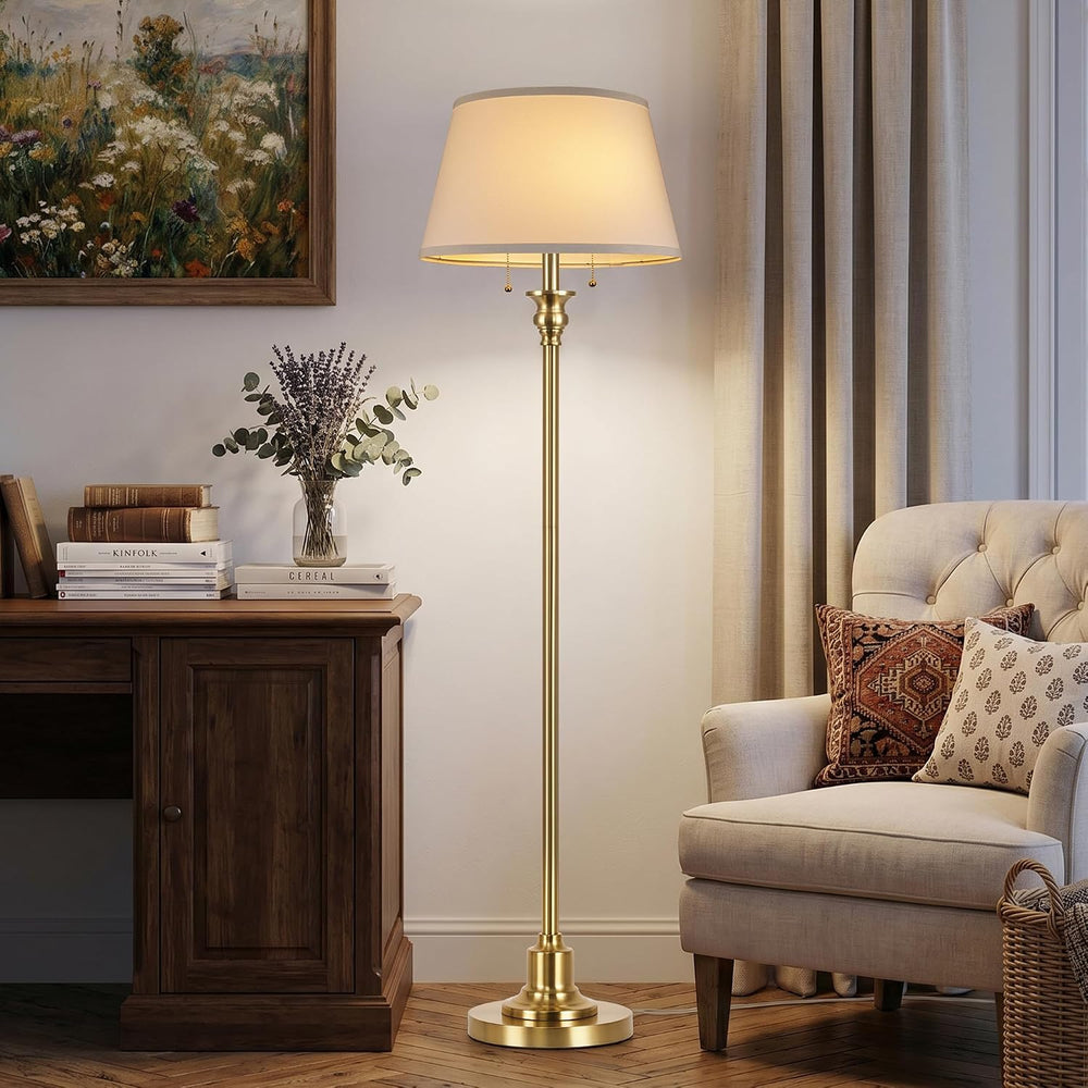2-Light Floor Lamp for living room, 66.5'' Rustic Farmhouse Pole Lamp...