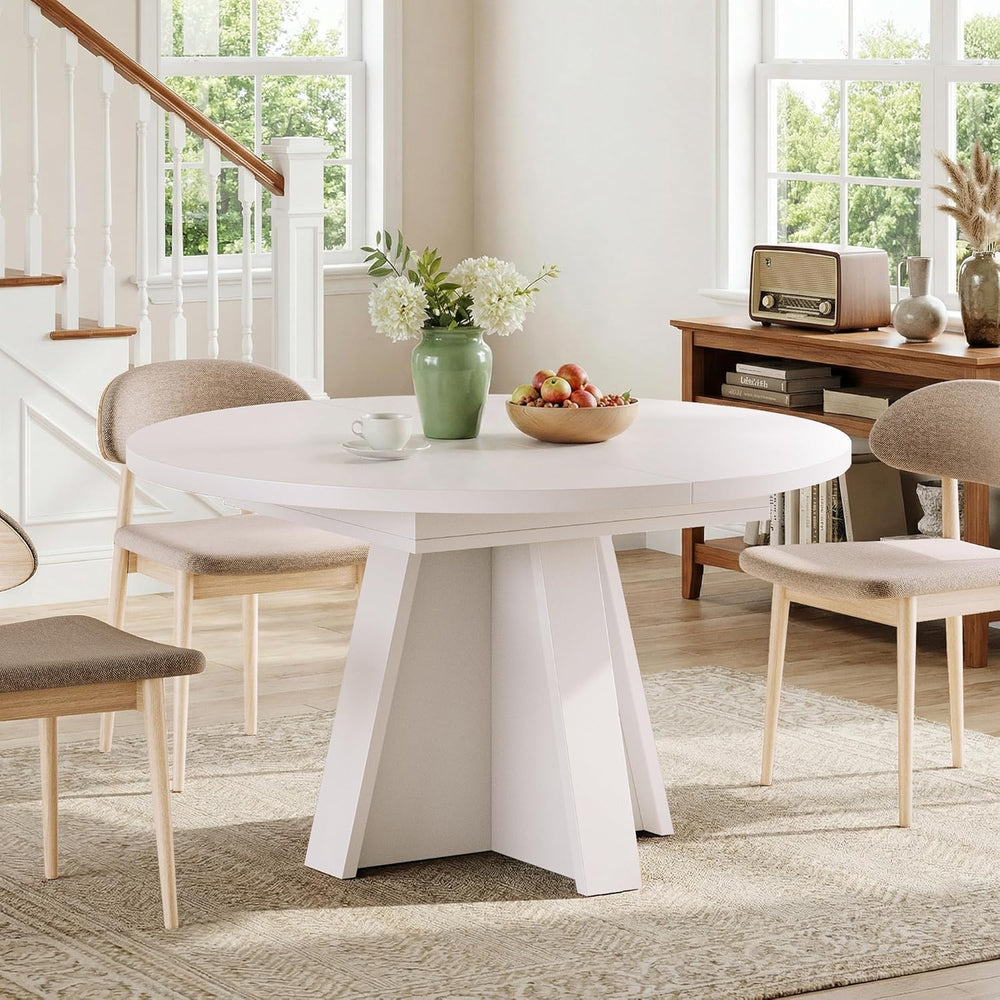 iPormis 43.3in-59in Extendable Round Dining Table for 4-6, Modern Wooden Kitc...