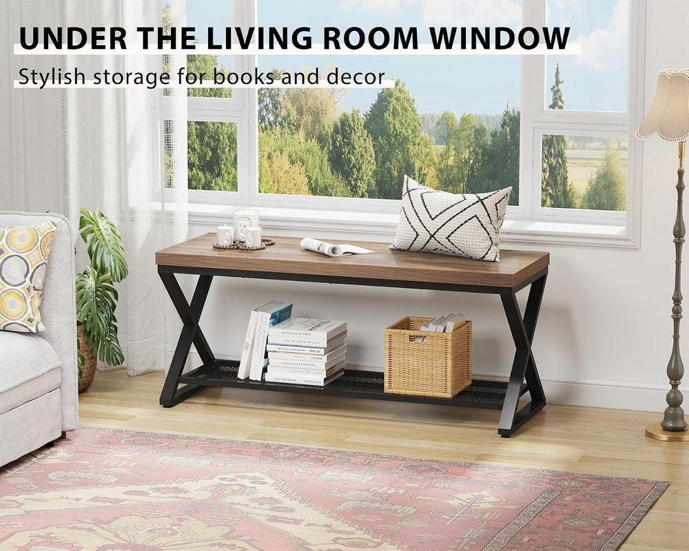 LVB 39” Entryway Shoe Bench with Storage for Foyer Hallway Rustic Oak