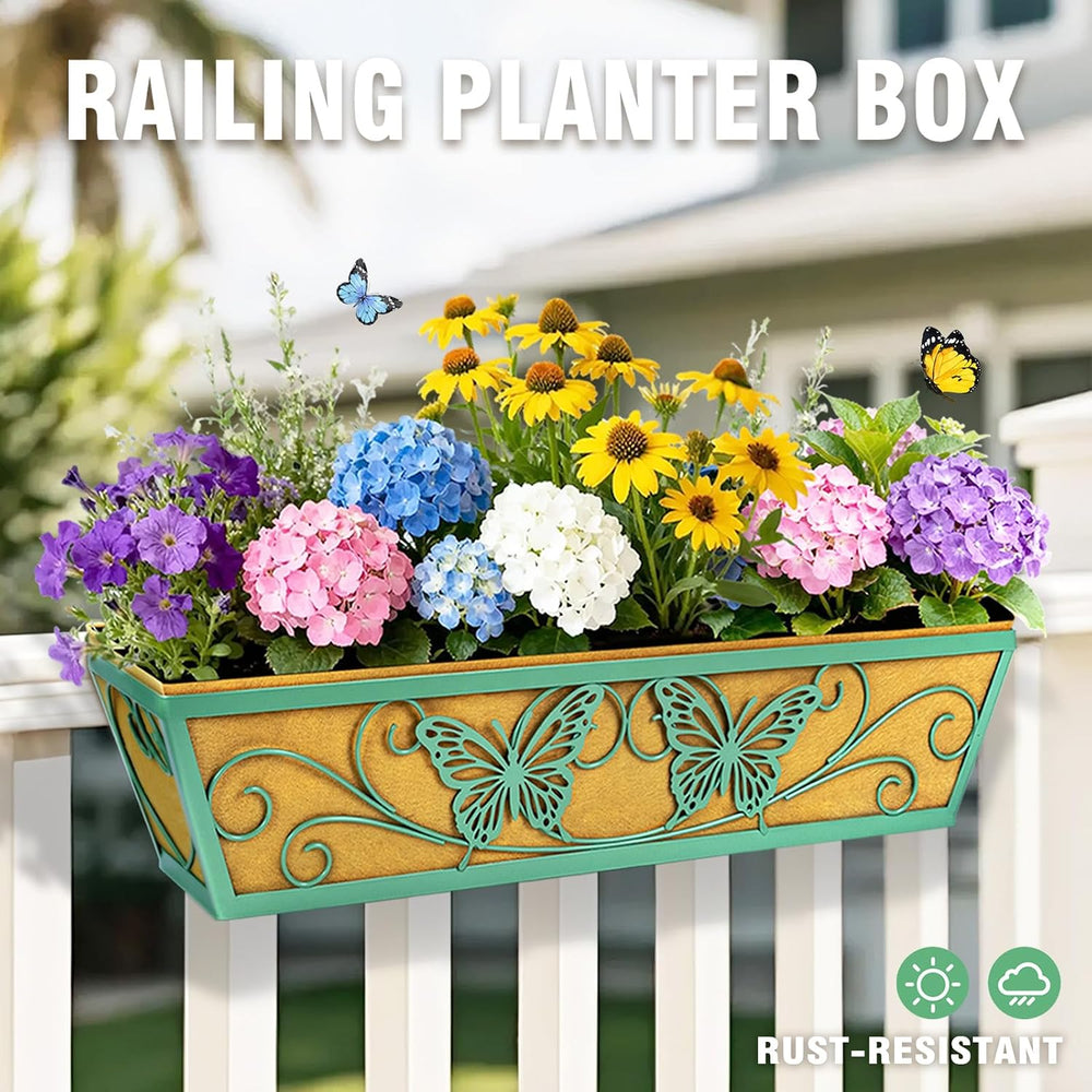 2 Pack 24 Inch Window Boxes Planter for Outdoor Plants Deck Railing Planters ...