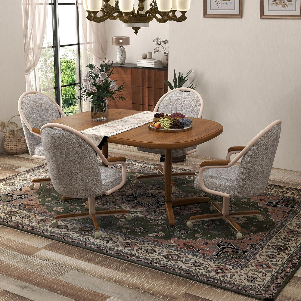 Chromcraft 5-Piece Square Round Expandable D7775 Dining Set-Chestnut-Sand