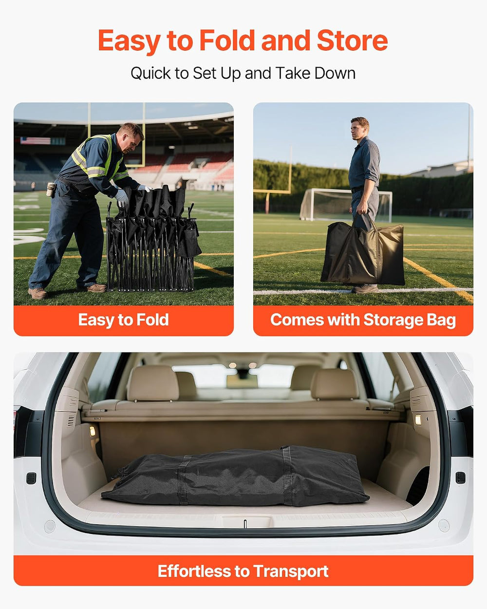 VEVOR Portable Folding Bench, 6 Seat Soccer Bench with Storage Pockets Cup Ho...