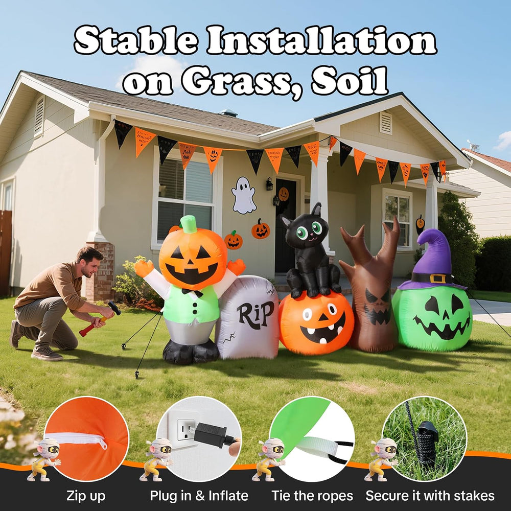 Halloween Inflatables Outdoor Decoration, 8.5ft Pumpkin/Tombstone/Black Cat/G...