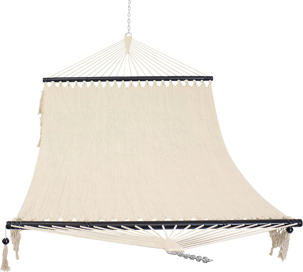 Sunnydaze Spreader Bar Woven Cotton Hammock for Outdoors, White