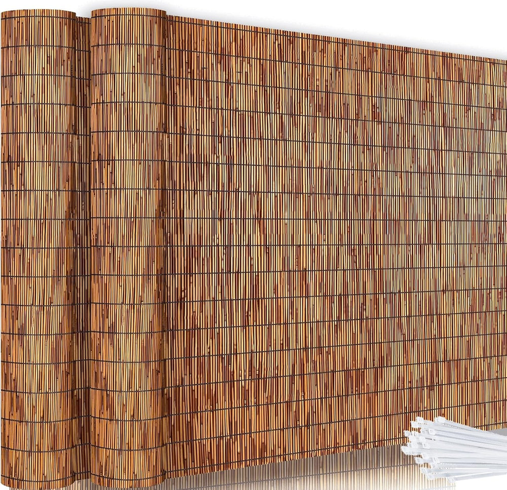 KOIUEYW Bamboo Reed Fencing, Light Russet Bamboo Fence Rolls 6ft High, Decora...