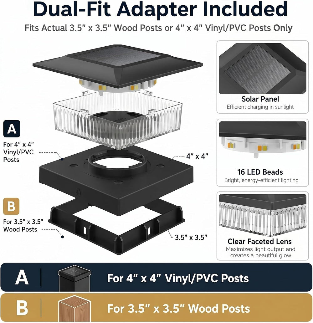 12 Pack Solar Post Cap Lights 4x4, Dual-Color Waterproof Fence Post Solar Lig...