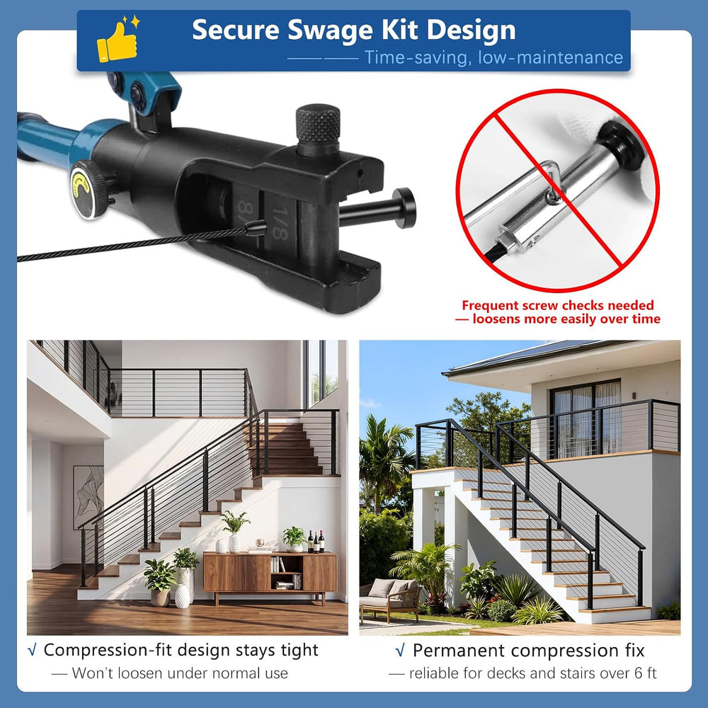 4ft-8ft Modular 42in Cable Railing System for Stair with Handrail