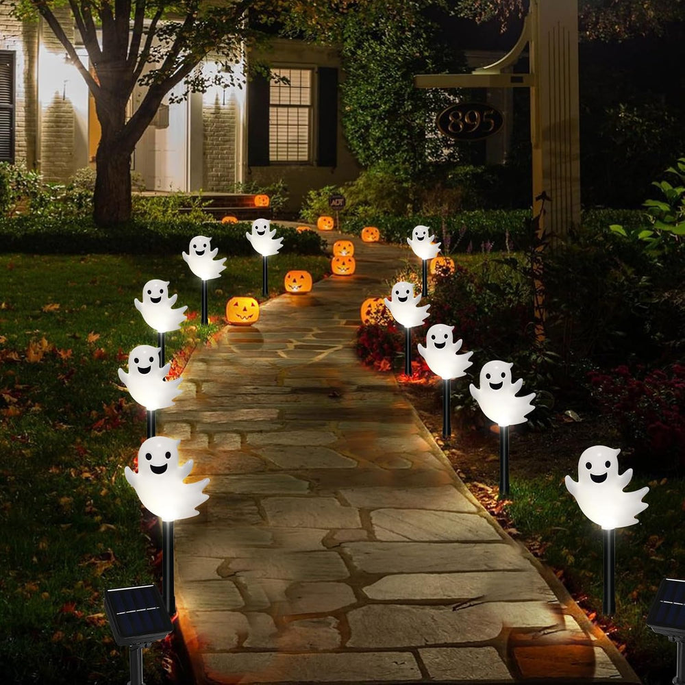 10 Pack Solar Halloween Ghost Pathway Lights, 3D Solar Lights