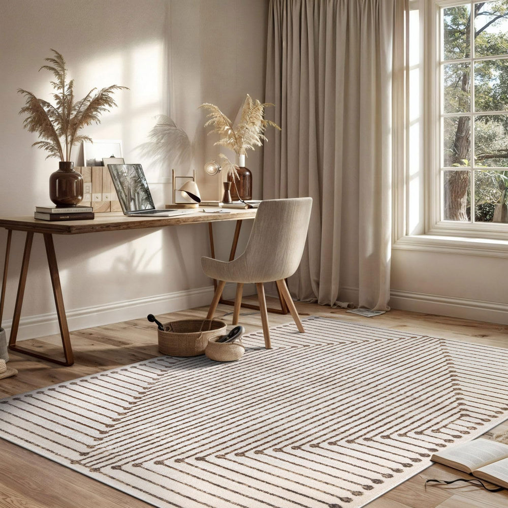 Rugshop Abstract Line Pattern Neutral Decor Area Rug Beige 4' x 6'