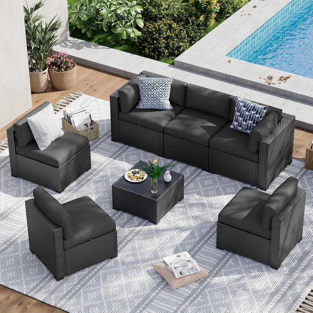 Aoxun 7 Piece Patio Furniture Set, Wicker Rattan Patio Sectional Sofa, Outdoo...
