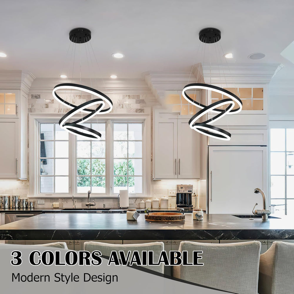 Modern Led Chandelier 3 Rings Black Pendant Lights Dimmable Chandeliers Color...