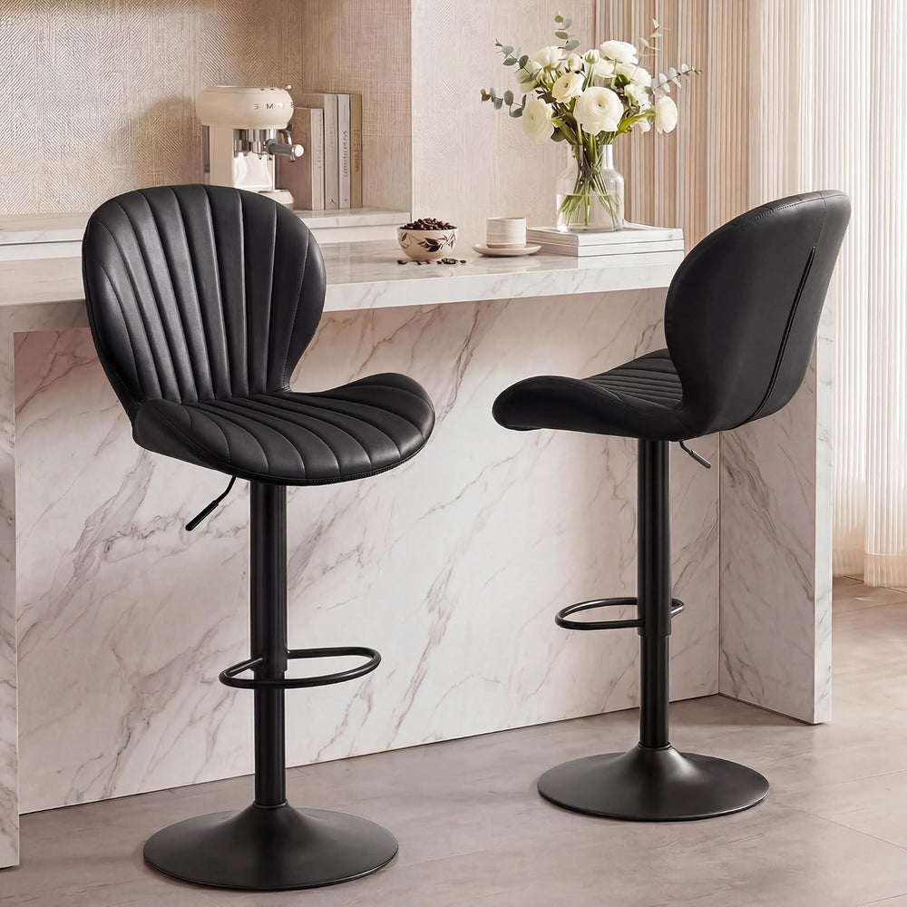 GRUSIGN Bar Stools Set of 2, Modern Swivel Adjustable Bar Chairs, Faux Leathe...