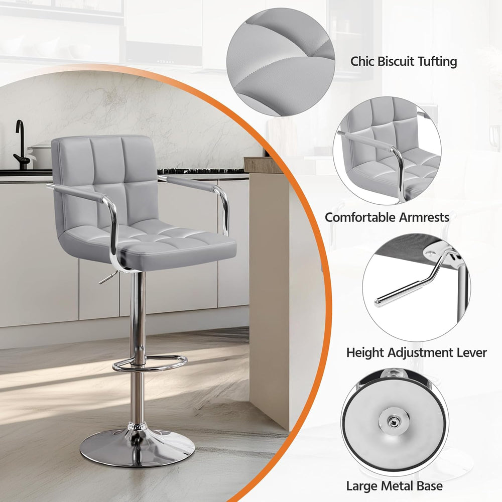 Yaheetech Bar Stools Set of 2, Adjustable Swivel with Backs, Light Gray