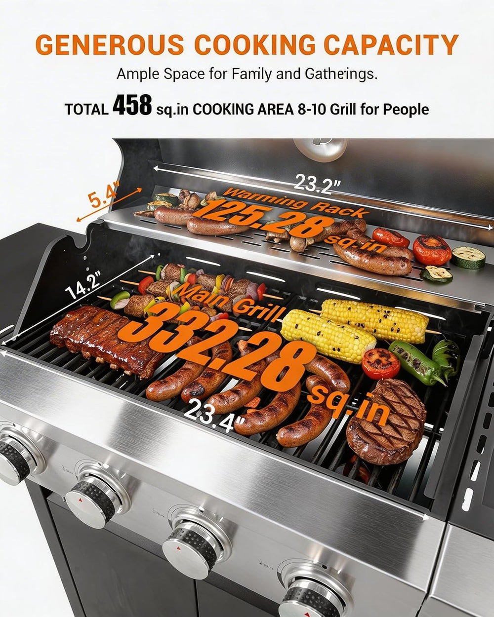 EUHOME 4-Burner Propane Gas BBQ Grill with Side Burner, 46,500 BTU Stainless ...