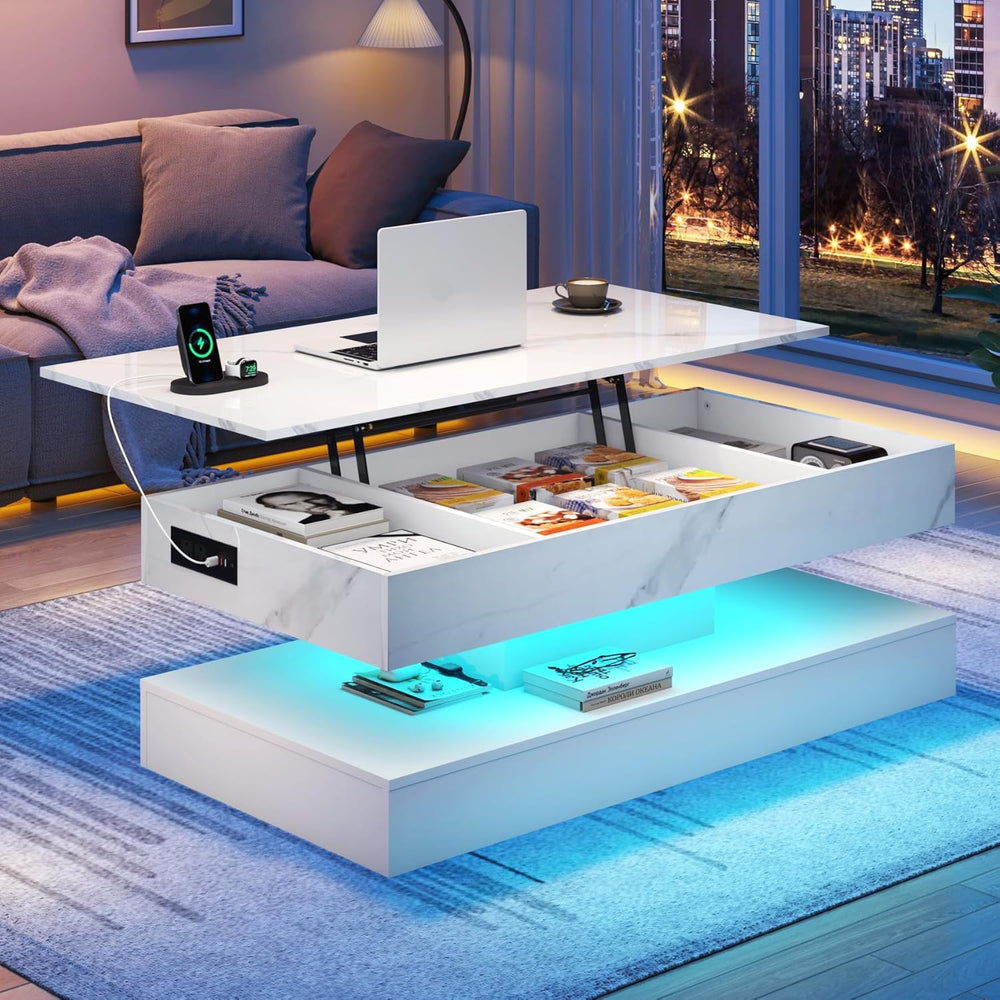 chartustriable 47.2" Large Lift Top Coffee Table, Modern LED High Glossy...