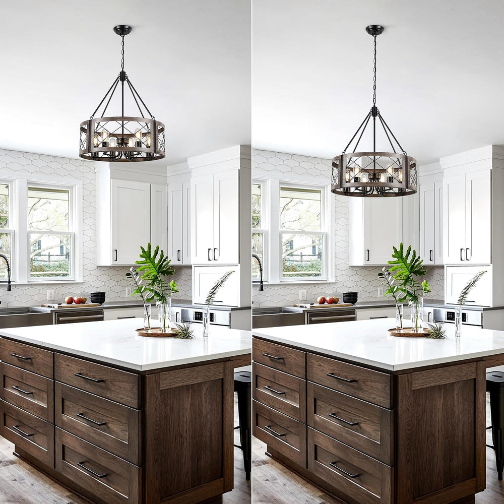 Farmhouse Drum Chandelier for Dining Room, 22" Rustic Black Chandelier w...
