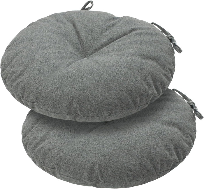Bistro Chair Cushions 15 inch,Set of 2,Tufted Round Chair Cushions with Ties,15"x15"x4",Water Resistant Round Seat Cushion for Barstool Chairs,Patio Garden Kitchen Outdoor Furniture(Dark gray)