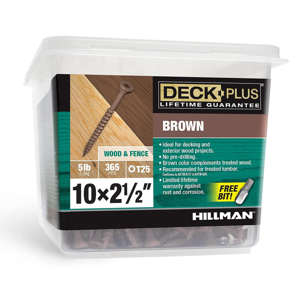 Deck Plus Deck Screws, #10 x 2-1/2in, 365 Pieces,5 Lb Box, Brown
