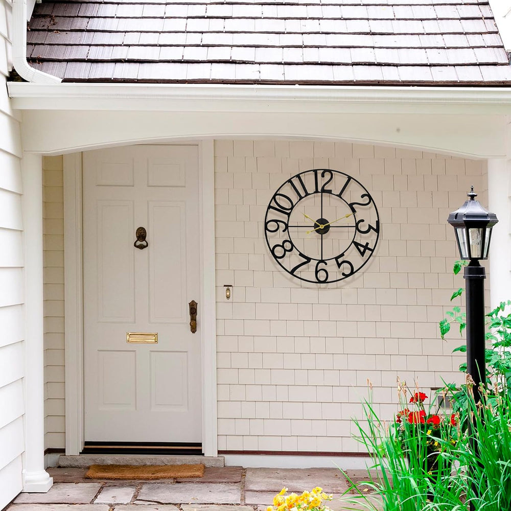 20 in Large Outdoor Clock – Black Metal Outdoor Wall Clock for Patio/Pool Are...