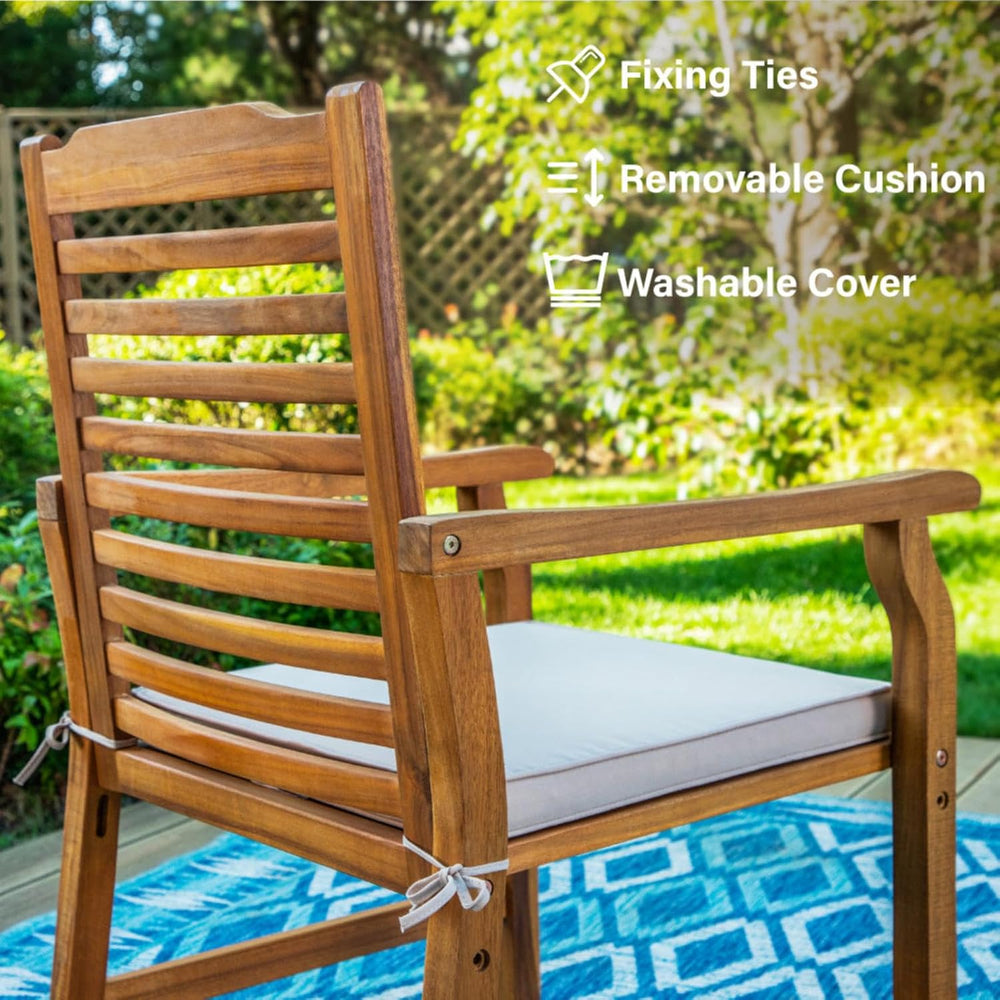 PHI VILLA 9pc Outdoor Dining Set, Expandable Wood Table w/Umbrella Hole
