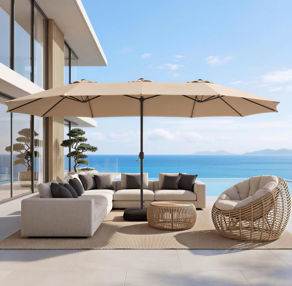 15ft large outdoor patio umbrella with base included, main product view