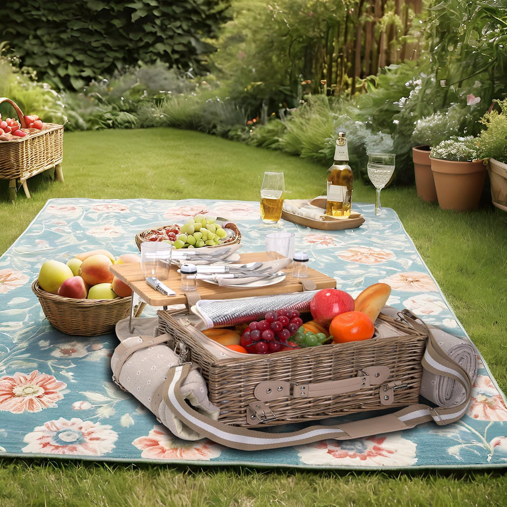 Multifunctional Wicker Picnic Basket Set for 2 with Blanket and Picnic Table,...