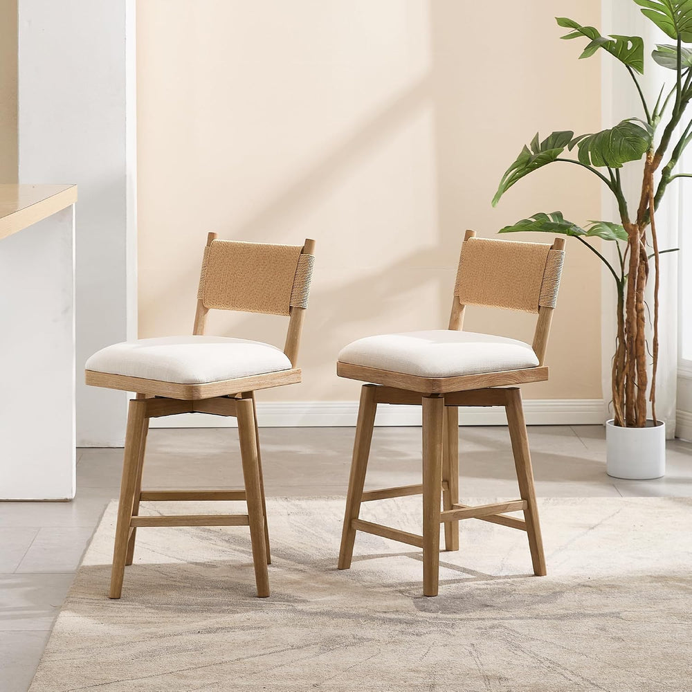Swivel Counter Stools Set of 4, Linen Fabric Upholstered Kitchen Stool Chairs...