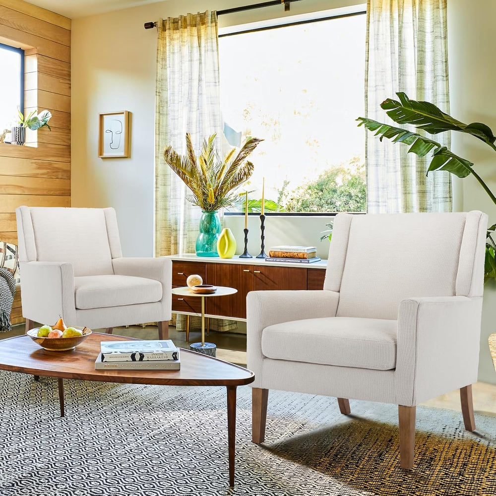 COLAMY Modern Wingback Living Room Chair, Upholstered Fabric Accent Armchair,...