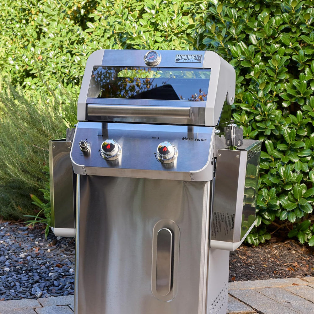 Monument Grills 2-Burner Stainless Steel Liquid Propane Gas Grill, Two Foldab...
