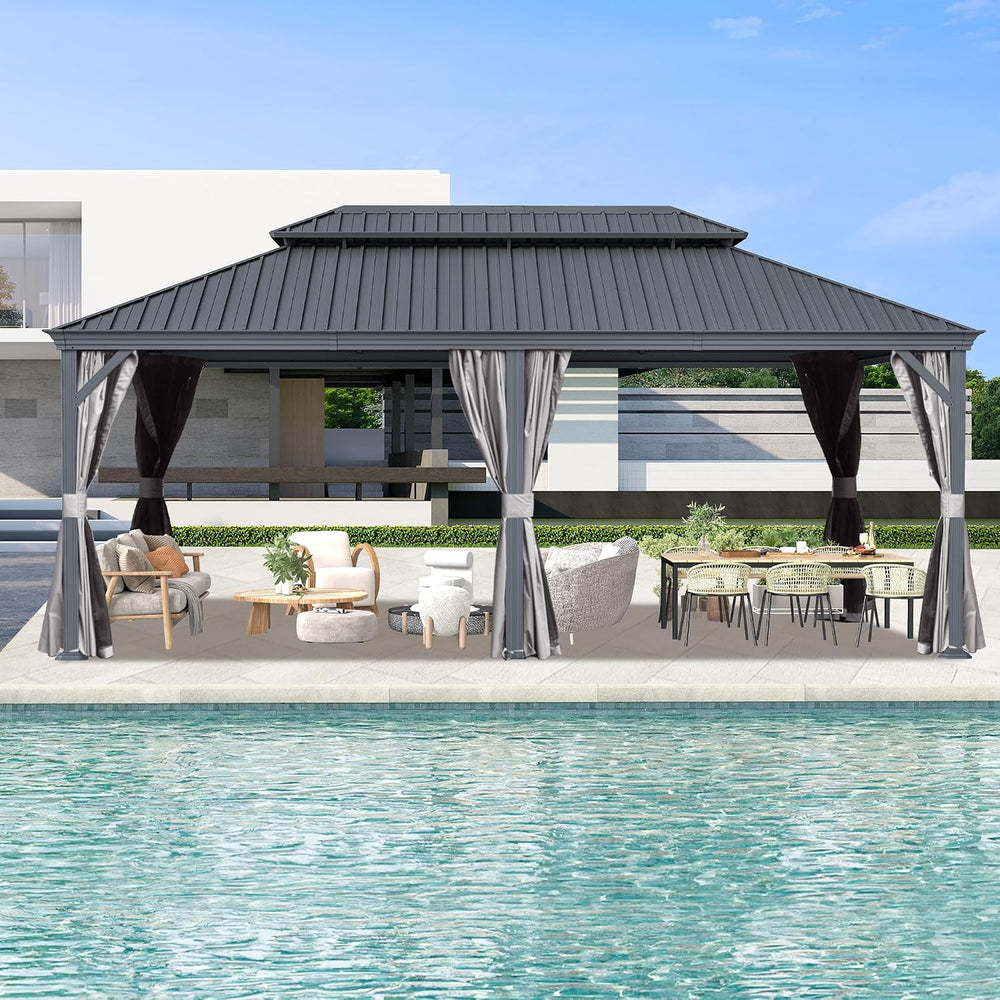 Domi 14’ x 24’ Outdoor Hardtop Gazebo, Upgraded Metal Gazebo with Galvanized ...