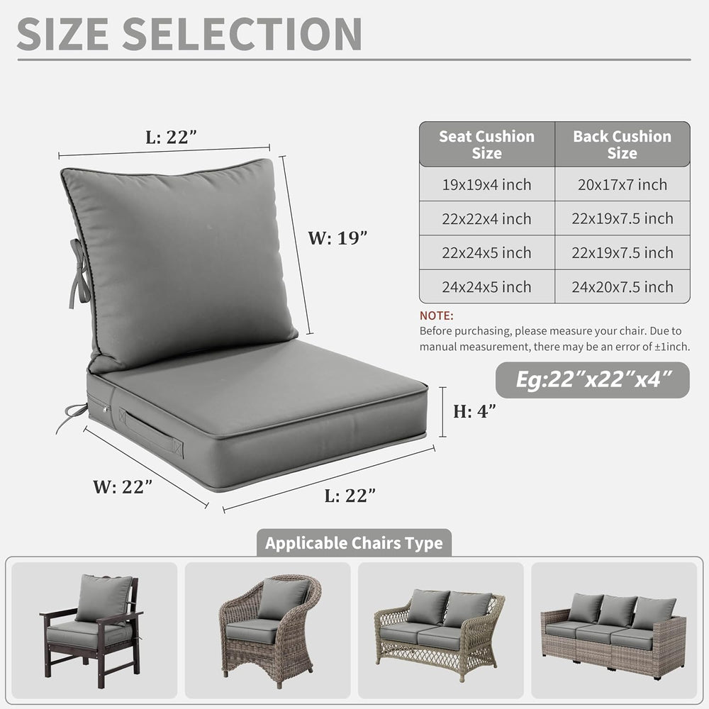 Outdoor Seat Chair Cushion Set of 6,22x22 Inch Waterproof Cushions