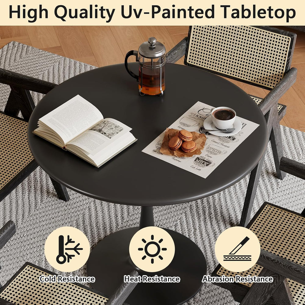 24 Inch Black Small Tulip Table, Stable Round Dining Table for 2 Person