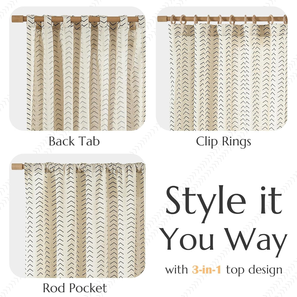 jinchan Linen Boho Curtains for Living Room Semi Sheer Curtains for Bedroom 9...