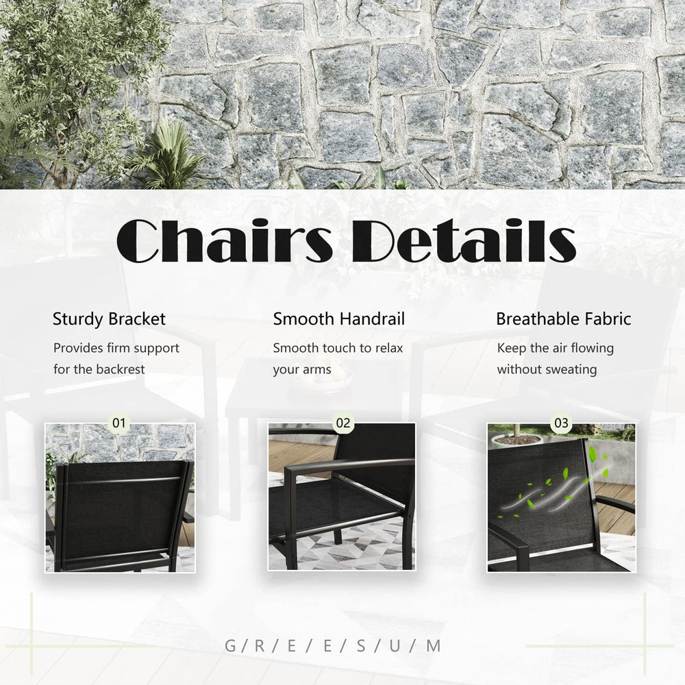 Greesum 3 Pieces Patio Furniture Set Outdoor Conversation Textilene Fabric Ch...
