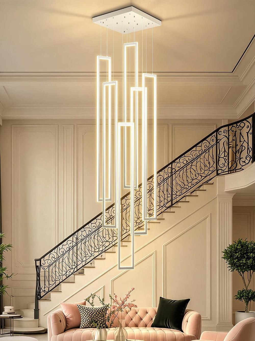 ykolupty Modern Chandeliers for Entryway High Ceiling Large Rectangle Chandel...