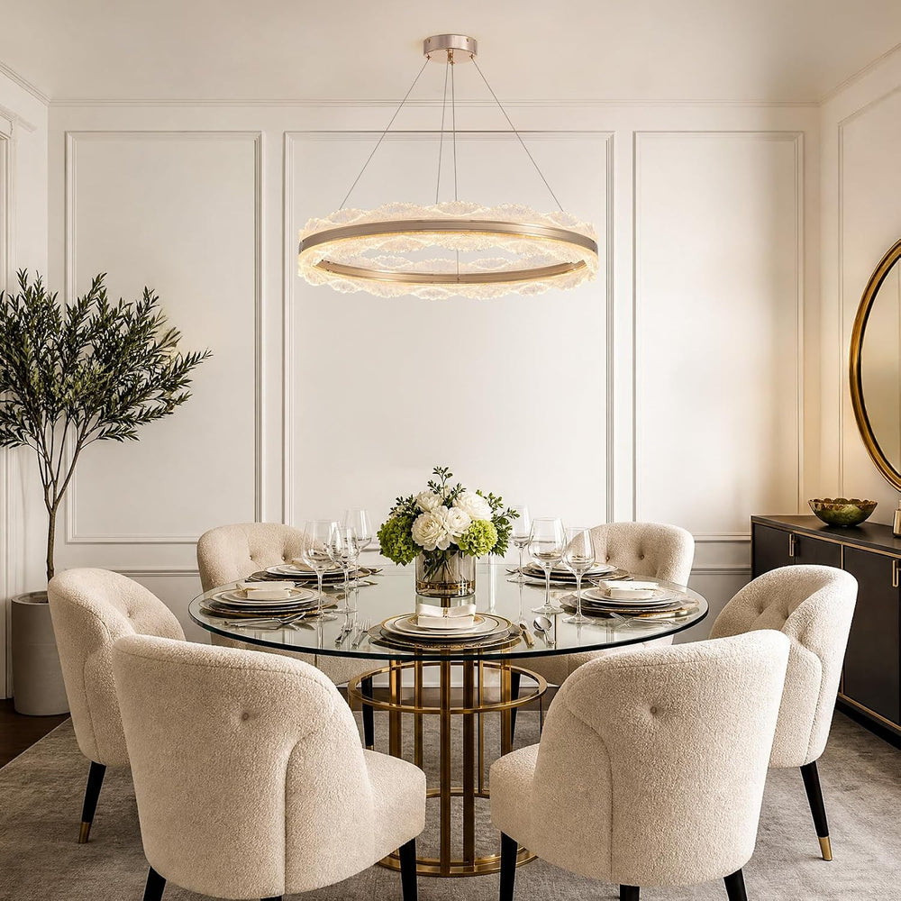 Gold Chandelier 31.5" Modern Ring Chandelier, Dimmable LED Chandeliers w...