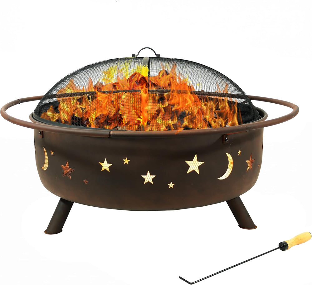 Sunnydaze Cosmic 42" Large Fire Pit for Outside Wood Burning, Round, Metal