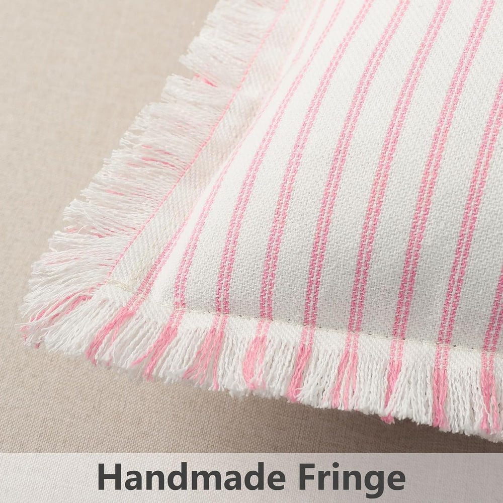ZWJD Throw Pillow Covers 26x26 Set of 2 Striped Pillow Covers with Fringe Chi...