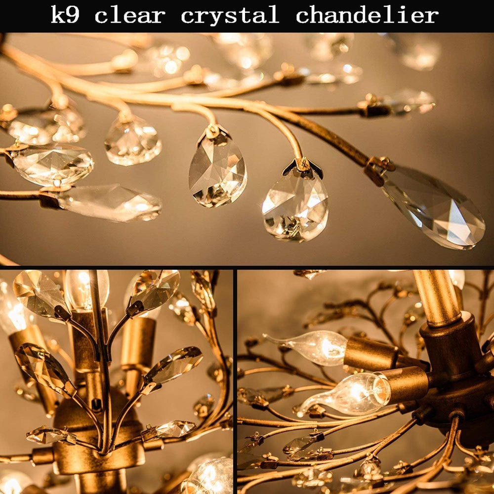 Garwarm 3-Light Gold Crystal Chandelier, Small Chandelier Pendant Light