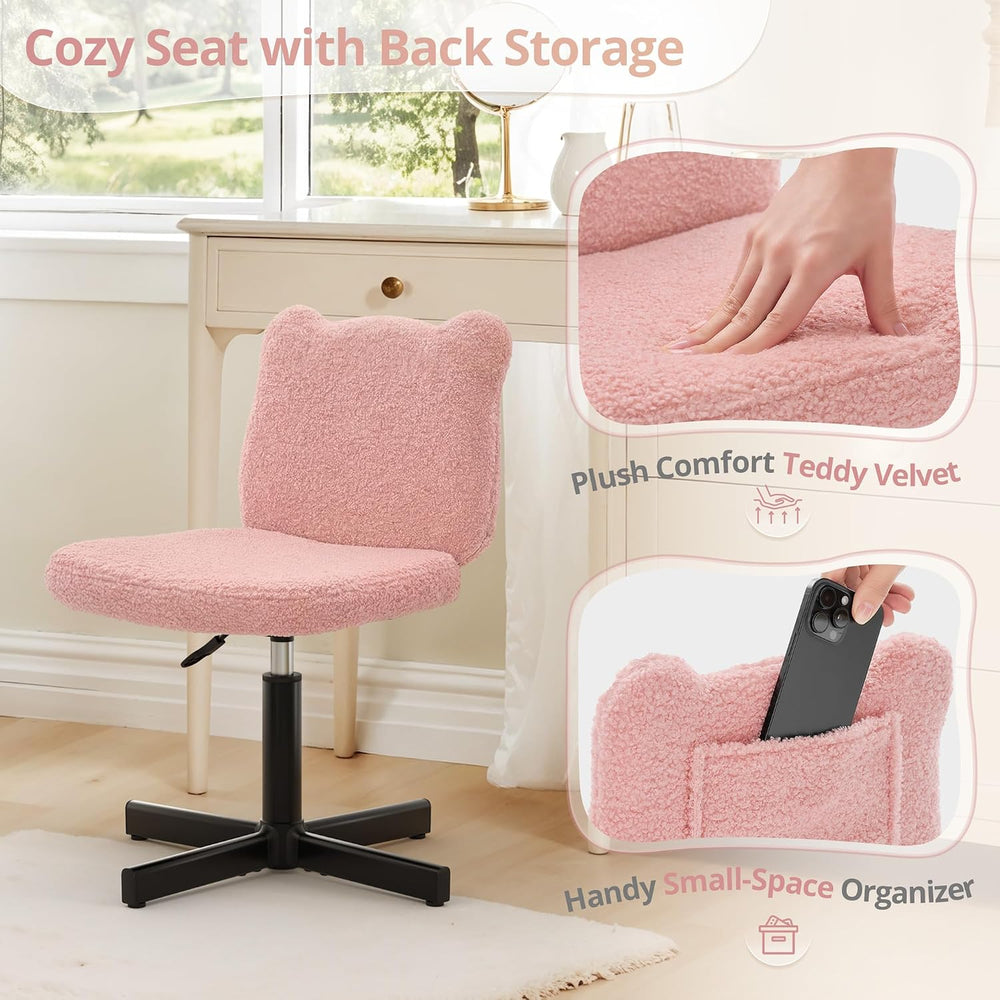 LUE BONA Cute Bear Ear Vanity Chair for Teen Girls - Height Adjustable 13.8&q...