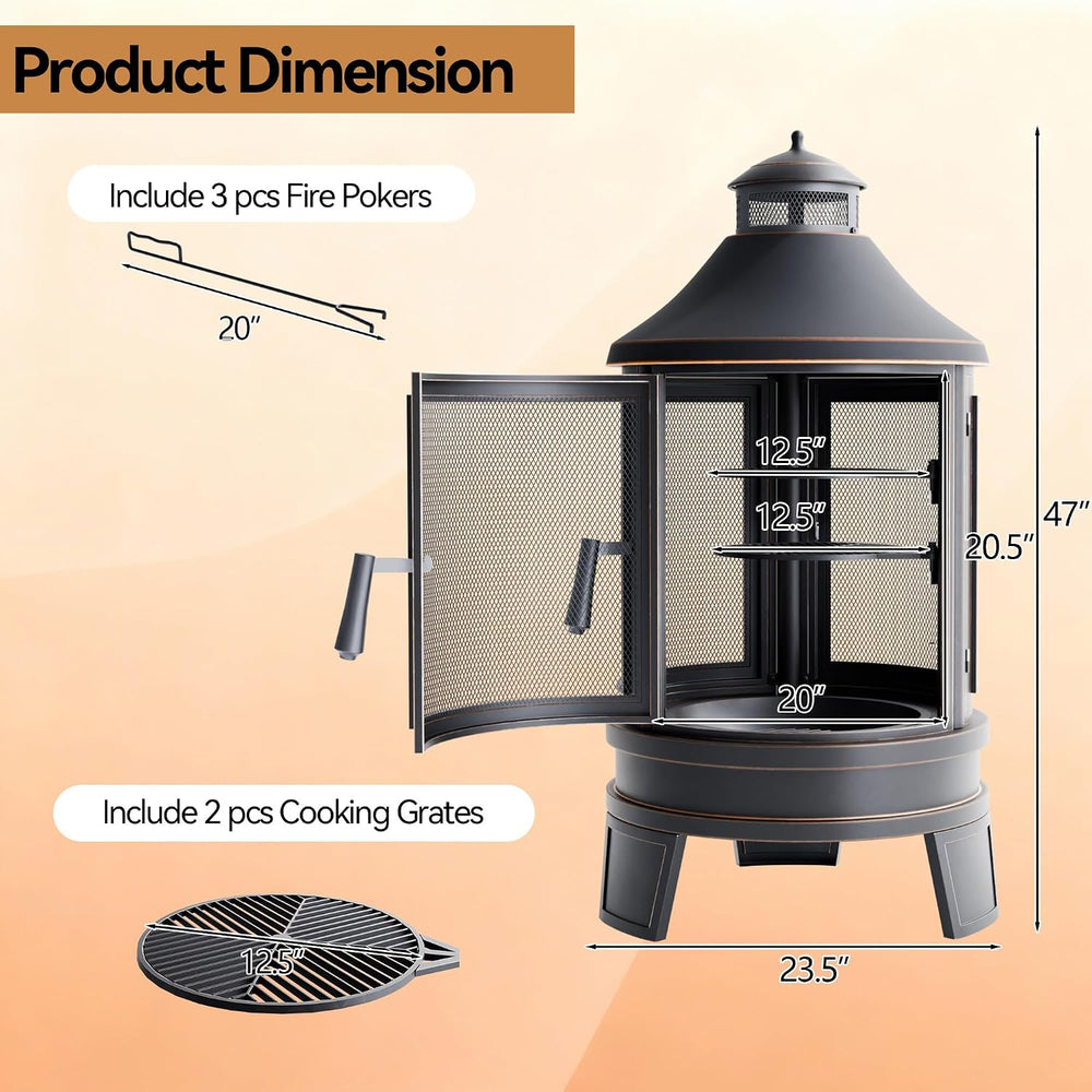 Metal Outdoor Fire Pit for Outside Wood Burning，24 Inch Chiminea Outdoor Fire...