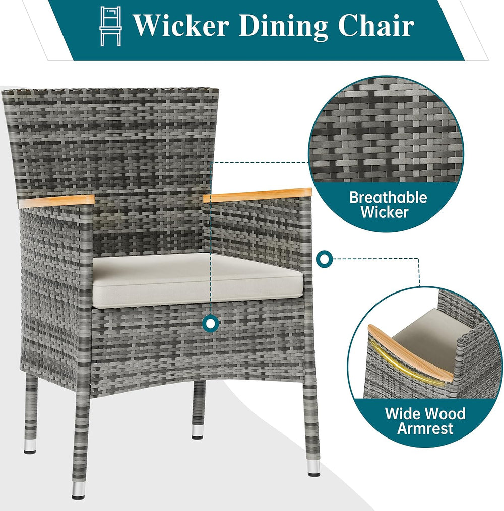 Shintenchi 5 Piece Patio Dining Set, Wicker Patio Conversation Set with Woode...