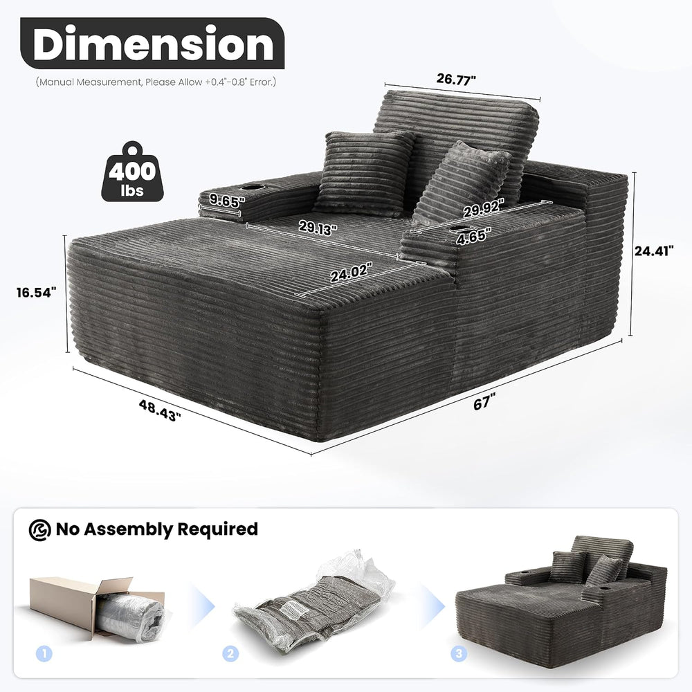 ovios 67'' Chaise Lounge Chair Indoor, Oversized Upholstered Boneless...