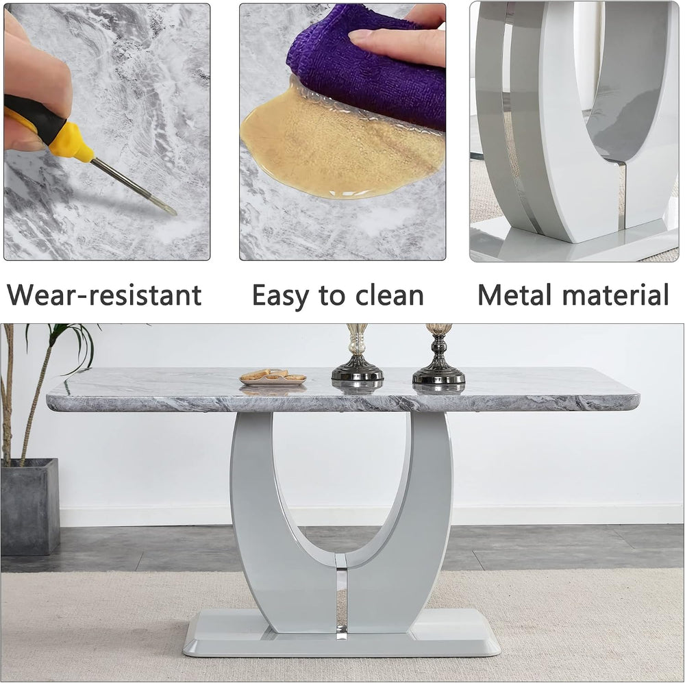 JUFU Modern Dining Set Table and 4 Chairs,Grey Faux Marble Dining Table Set f...
