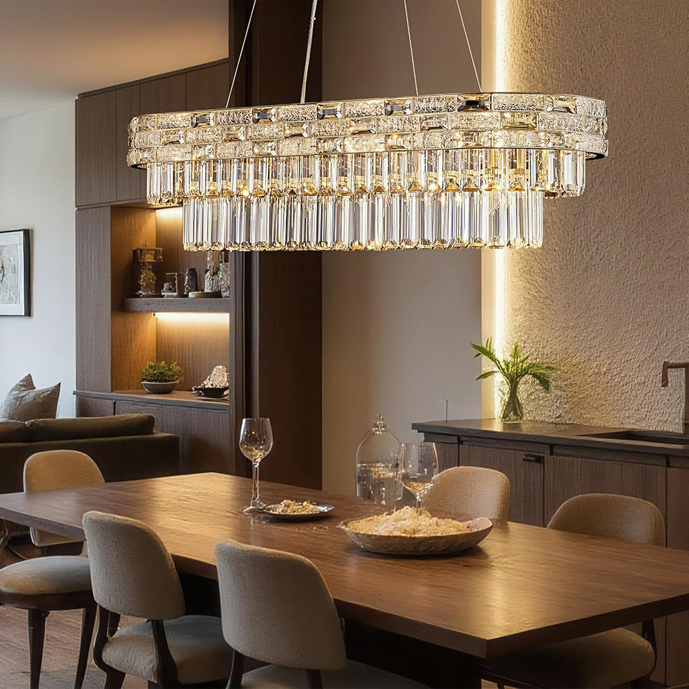 34.3" L Modern Crystal Chandeliers for Dining Room 12 Lights Gold Chande...